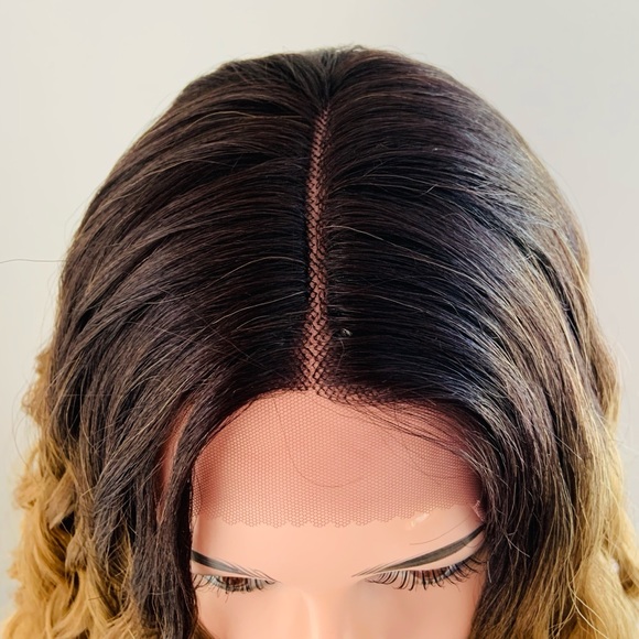 26” Water Wave Ombre Golden Brown/Blonde Premium Fiber Lace Front Wig - Picture 3 of 10